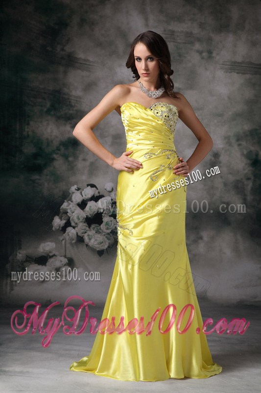 Yellow Column Sweetheart Evening Dress Taffeta Beading Appliques