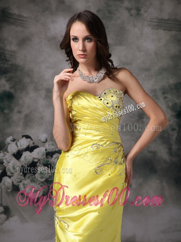 Yellow Column Sweetheart Evening Dress Taffeta Beading Appliques
