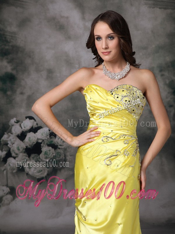 Yellow Column Sweetheart Evening Dress Taffeta Beading Appliques