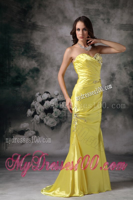 Yellow Column Sweetheart Evening Dress Taffeta Beading Appliques