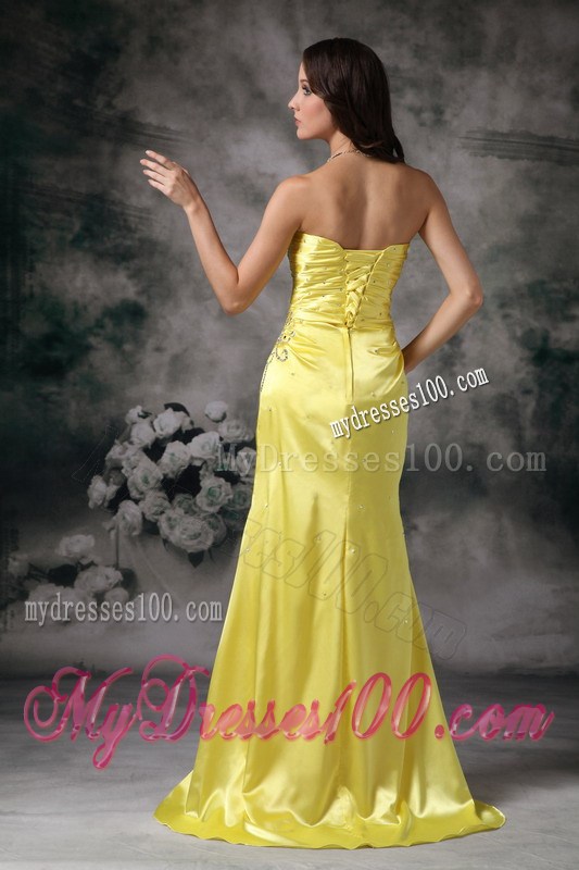 Yellow Column Sweetheart Evening Dress Taffeta Beading Appliques