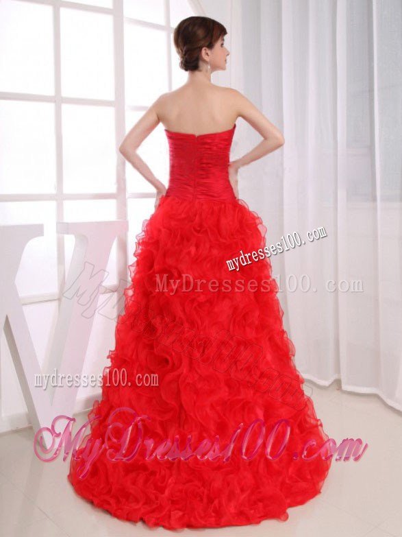 Mermaid Sweetheart High-low Red Prom Dress with Ruffles and Beading