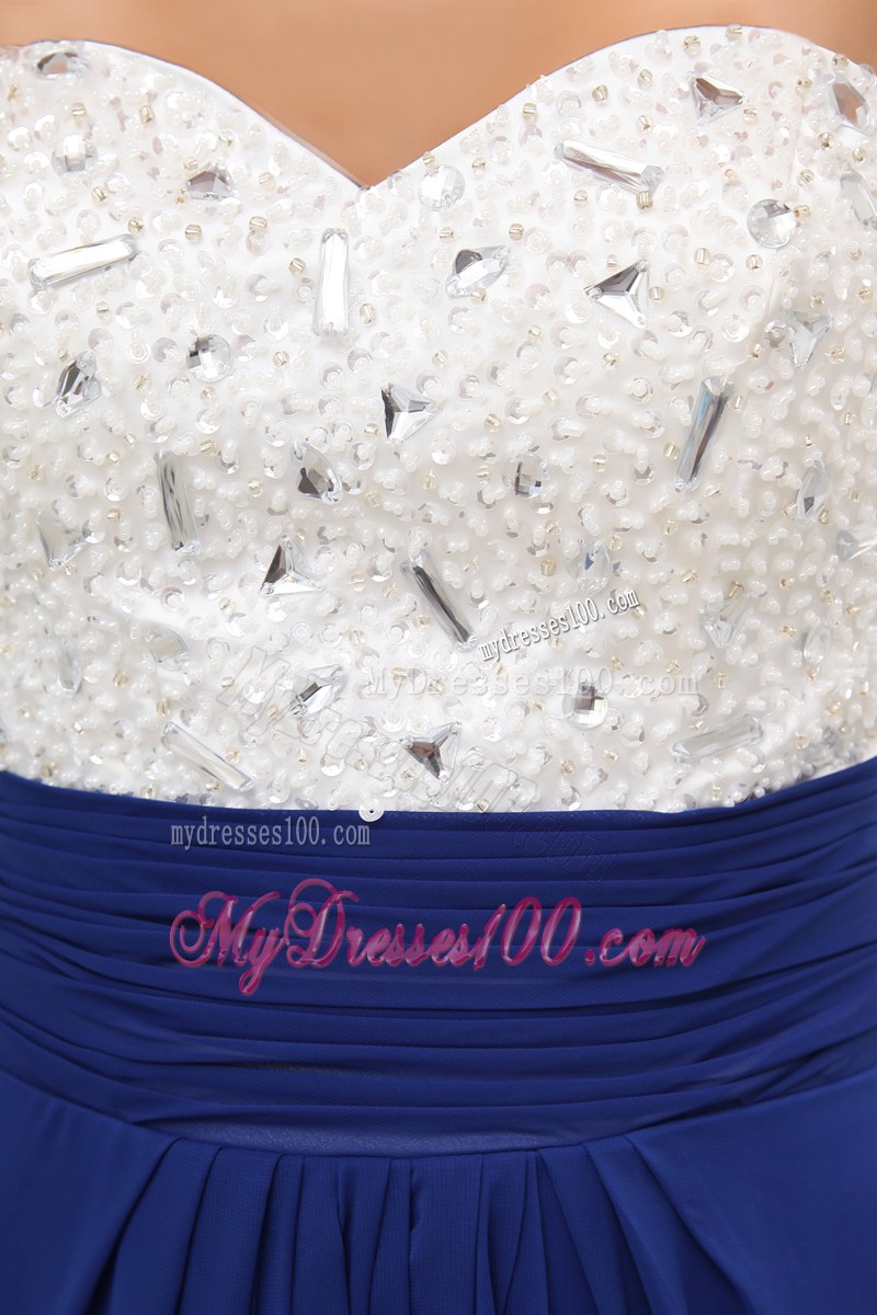Strapless Floor-length Beading Decorated Prom Dress in Blue and Black