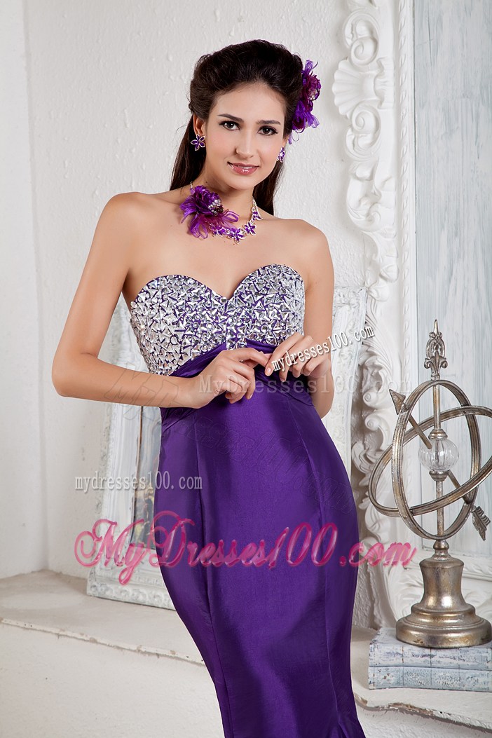 Beading Accent on Chest Mermaid Satin Gown for Prom in Eggplant Purple