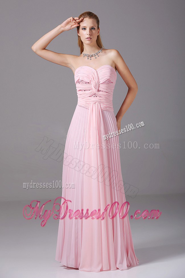 Beading and Ruching Decorate Bodice Pink Chiffon Floor-length