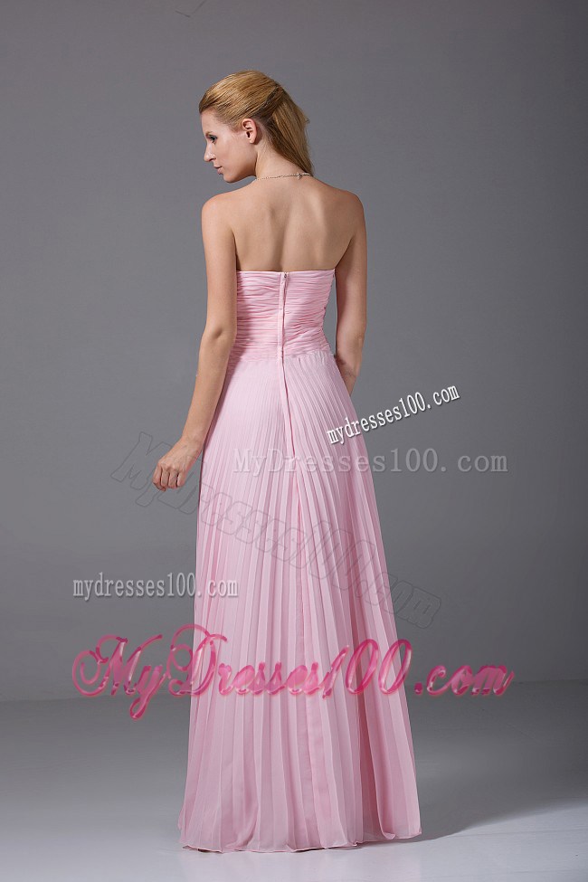 Beading and Ruching Decorate Bodice Pink Chiffon Floor-length