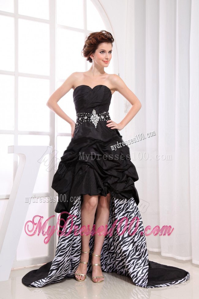 Beading and Pick-ups Decorate Black Prom Dress with Zebra Print inside