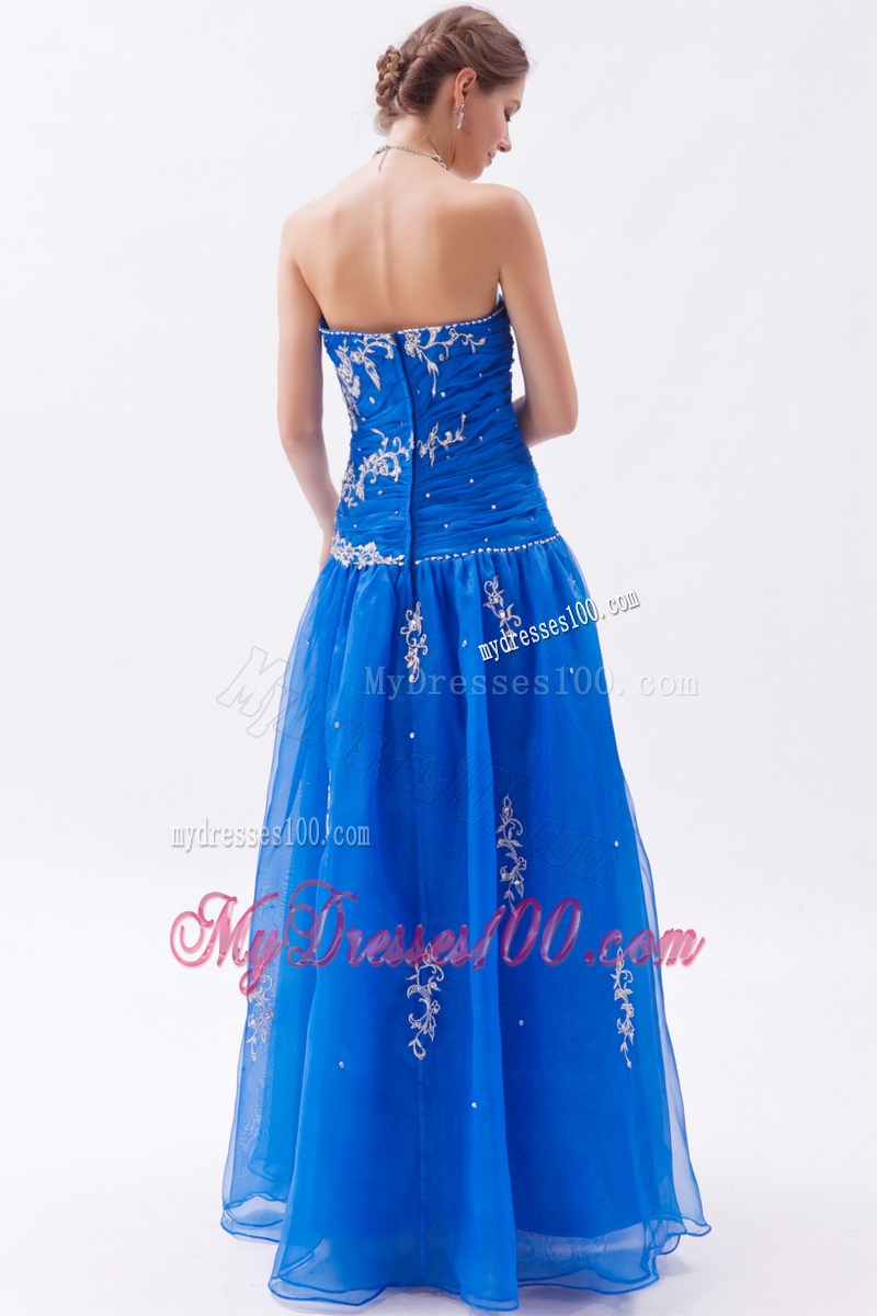 Strapless Blue A-line Sweetheart Prom Dress with Embroidery and Beading