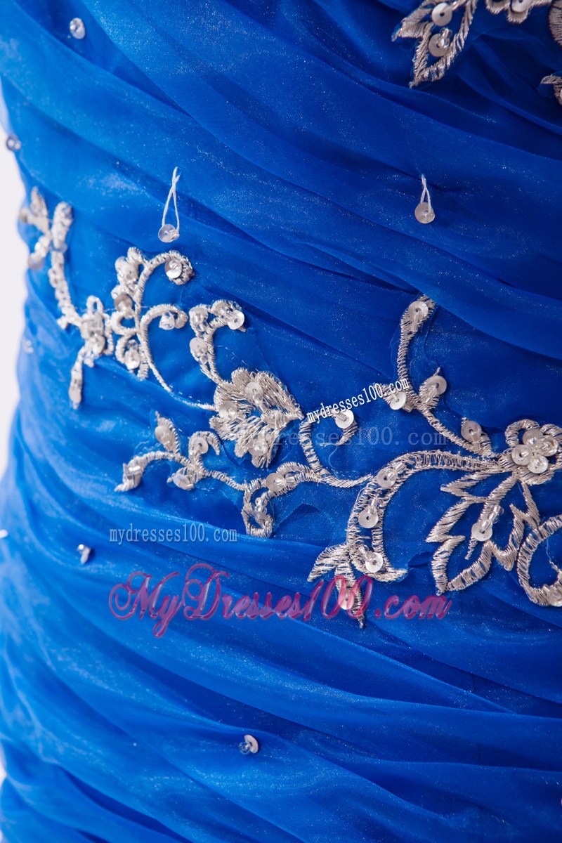 Strapless Blue A-line Sweetheart Prom Dress with Embroidery and Beading