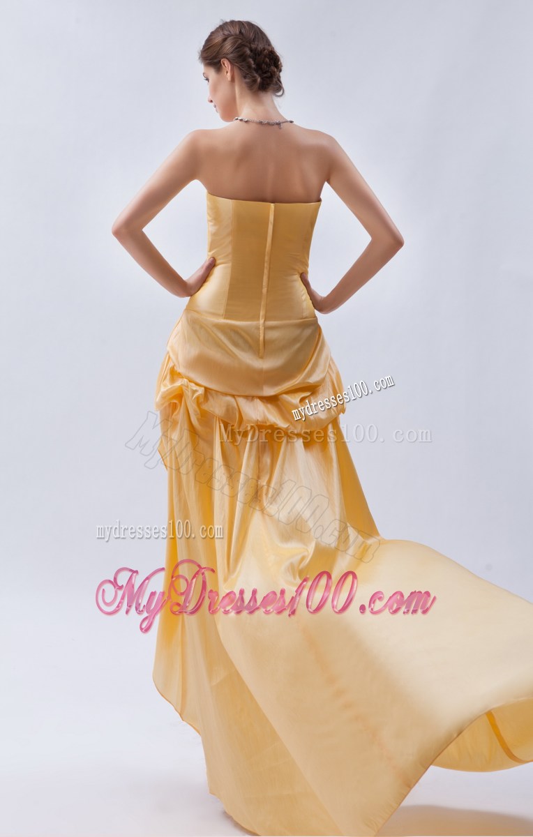 Champagne Column High-low Prom Dress Taffeta Prom Dress with Pick-ups