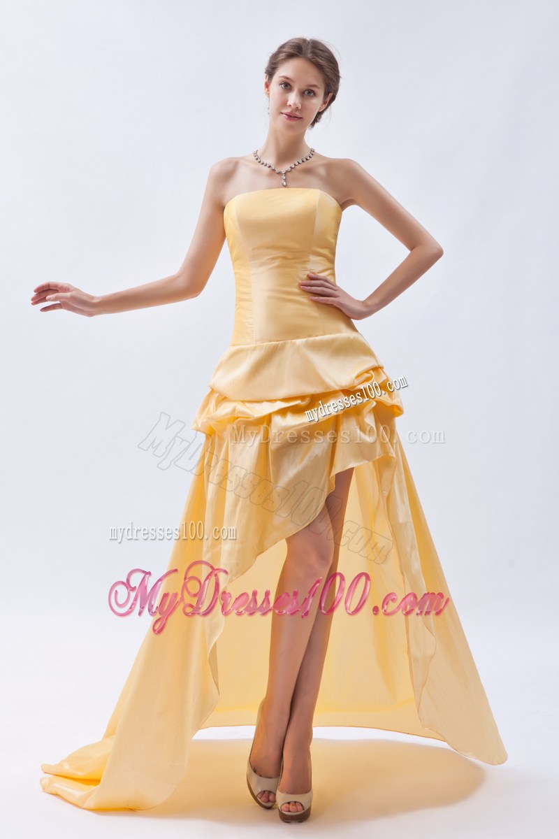 Champagne Column High-low Prom Dress Taffeta Prom Dress with Pick-ups