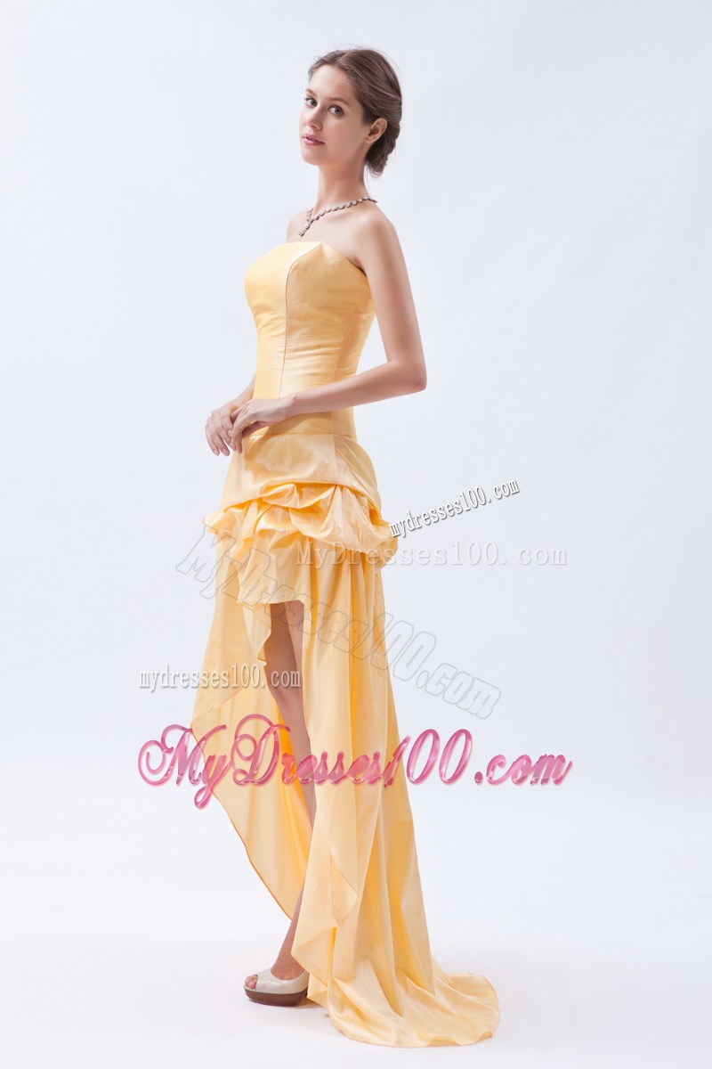 Champagne Column High-low Prom Dress Taffeta Prom Dress with Pick-ups