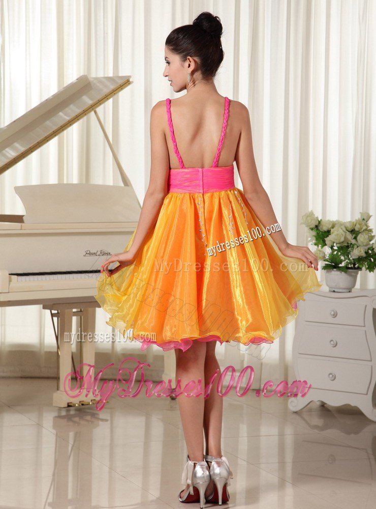 Colorful Princess Beading Decorated Prom Dress with Straps and V-neck