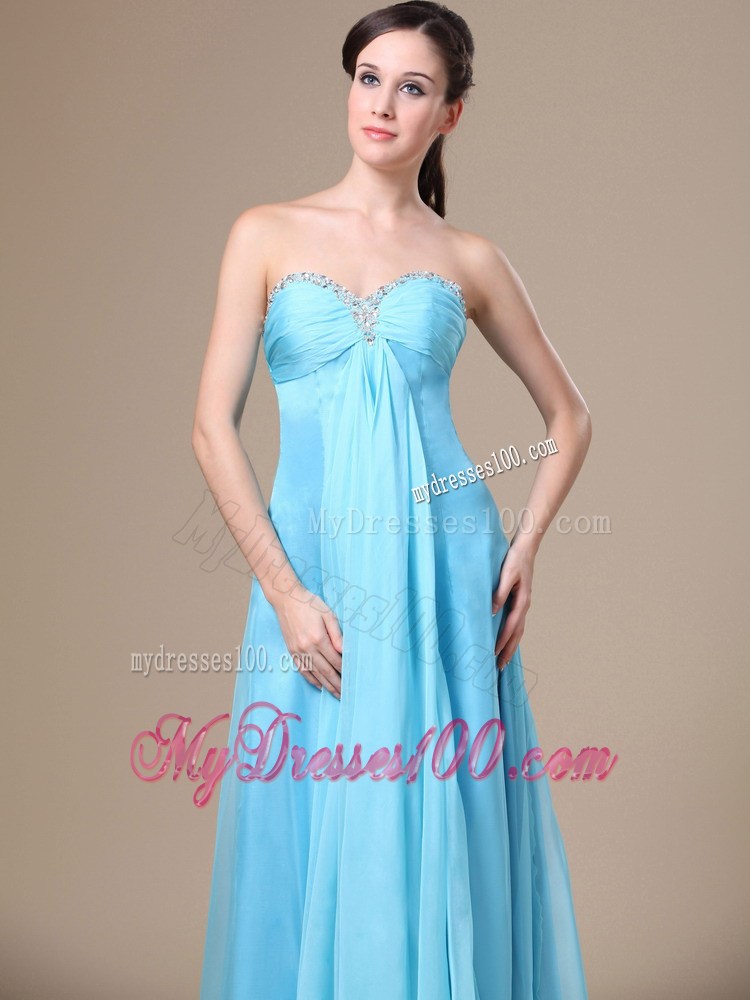 Chiffon Beading and Ruche Decorate Aqua Blue Prom Dress with Sweetheart