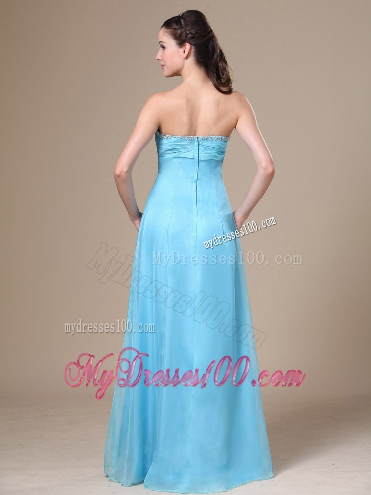 Chiffon Beading and Ruche Decorate Aqua Blue Prom Dress with Sweetheart