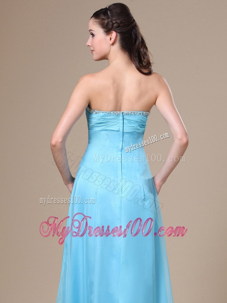 Chiffon Beading and Ruche Decorate Aqua Blue Prom Dress with Sweetheart