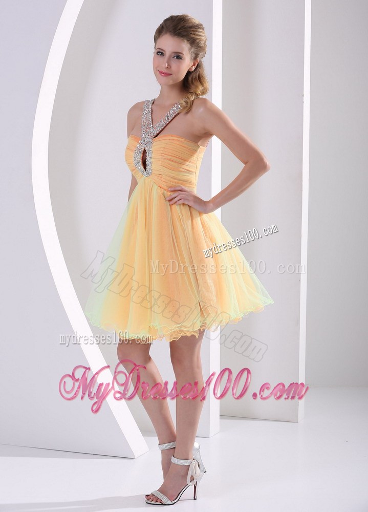 Mini-length Halter Top Beaded Prom Dress with Rhinestones and Cutout