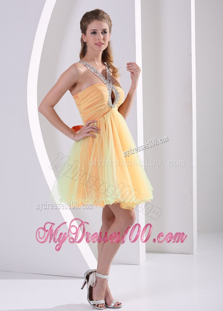 Mini-length Halter Top Beaded Prom Dress with Rhinestones and Cutout