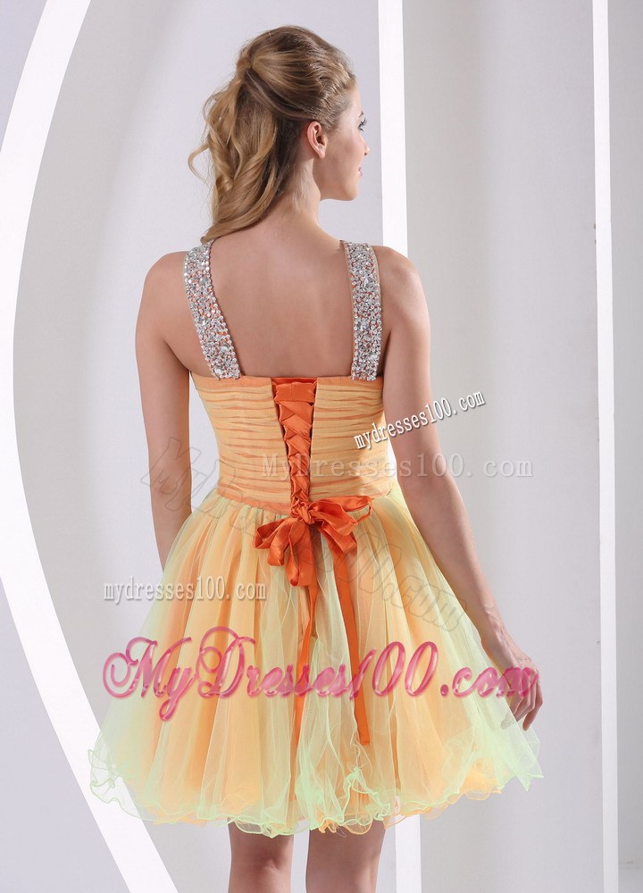 Mini-length Halter Top Beaded Prom Dress with Rhinestones and Cutout