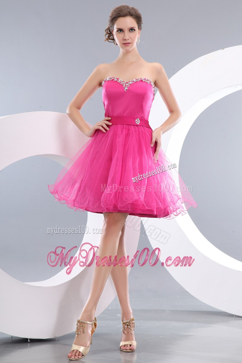 Strapless A-line Sweetheart Beading Decorate Dress for Prom in Hot Pink