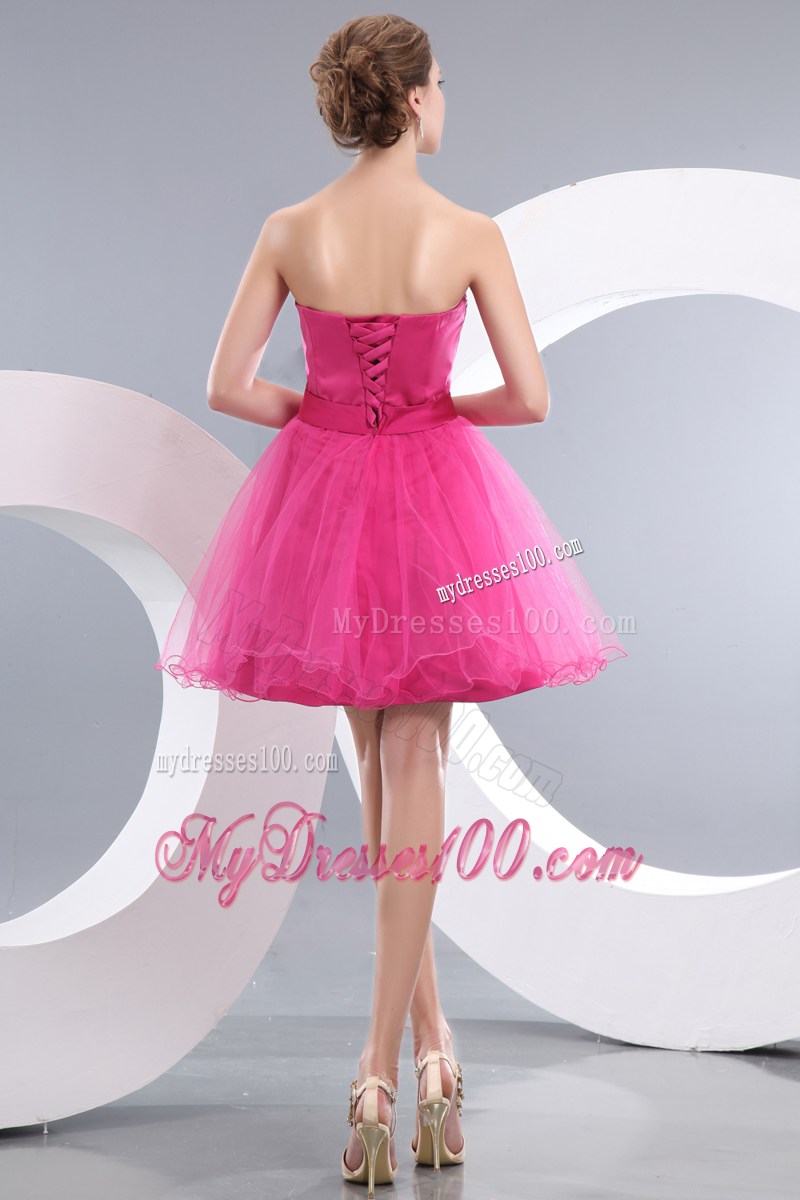 Strapless A-line Sweetheart Beading Decorate Dress for Prom in Hot Pink
