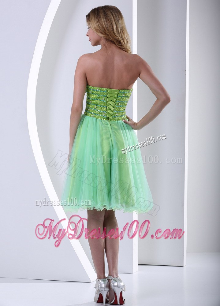 Beaded Decorate Bust Yellow Green Sweetheart Knee-Length Prom gown Dress