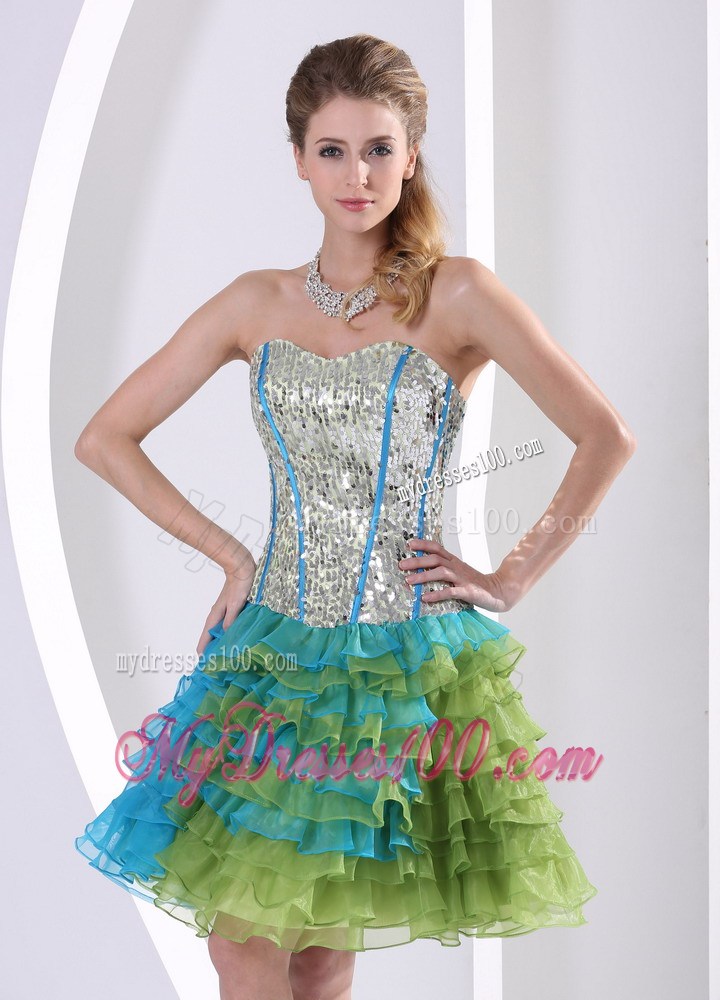 Multi-color Ruched Layered Beaded Decorate Prom Dress with Paillettes