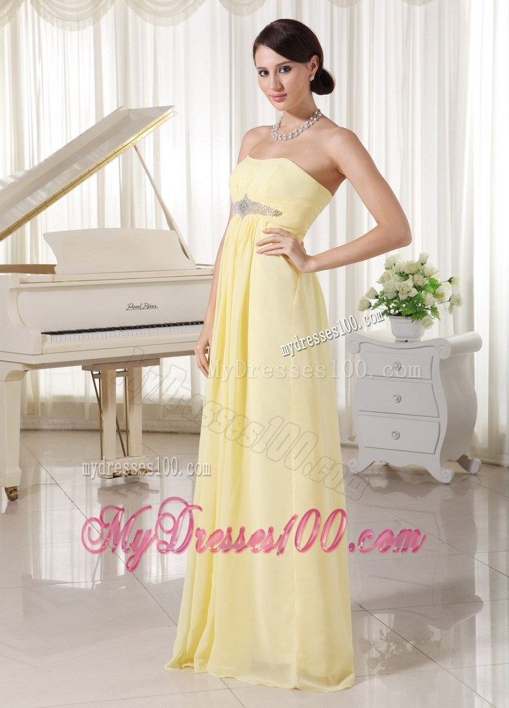 Light Yellow Chiffon Beading Decorate Empire Prom Evening Dress