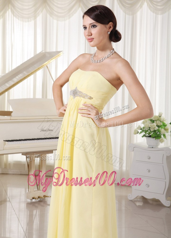 Light Yellow Chiffon Beading Decorate Empire Prom Evening Dress