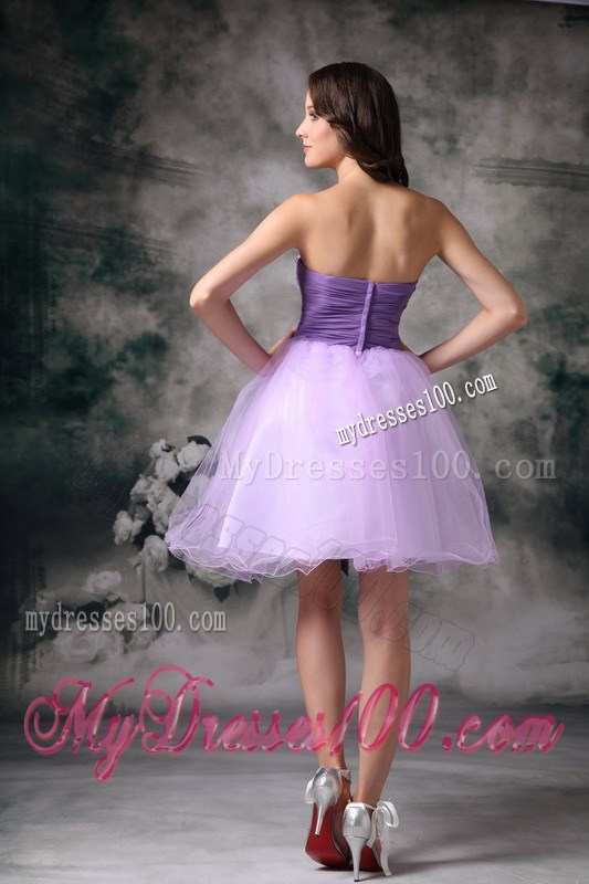 Beading and Bowknot Sash Decorate On Mini-length Lilac Organza Prom Gown