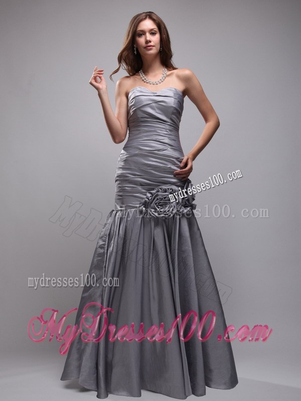 Gray Mermaid Floor-length Prom Party Gown with Hand Made Flowers