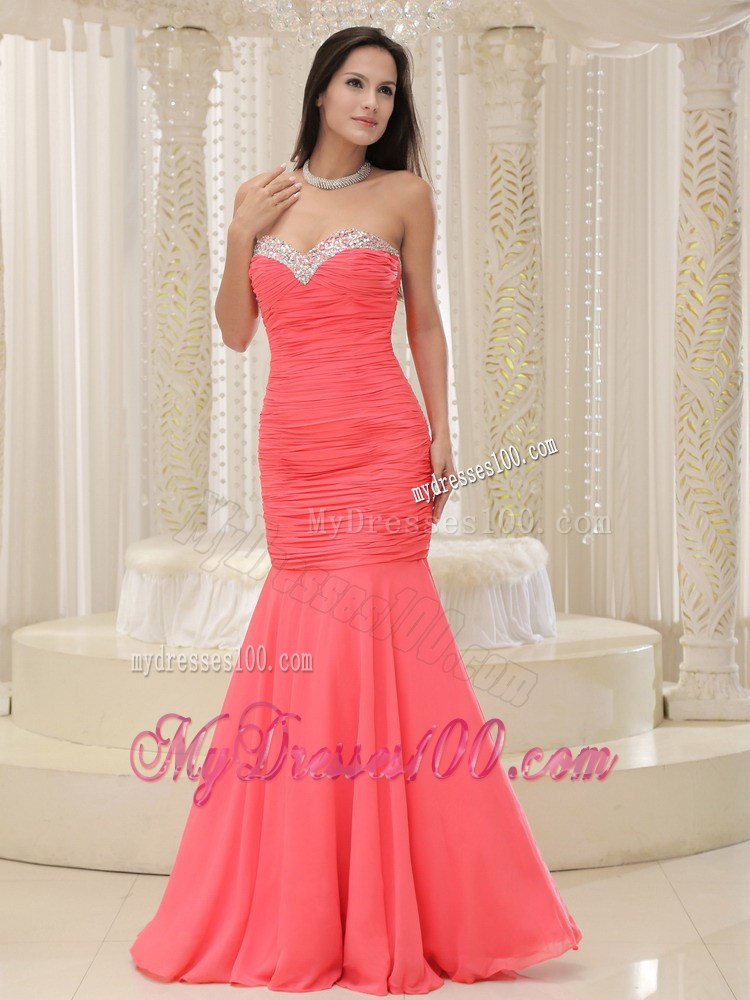 Mermaid Sweetheart for Coral Red Prom Evening Dress with Beading 2013