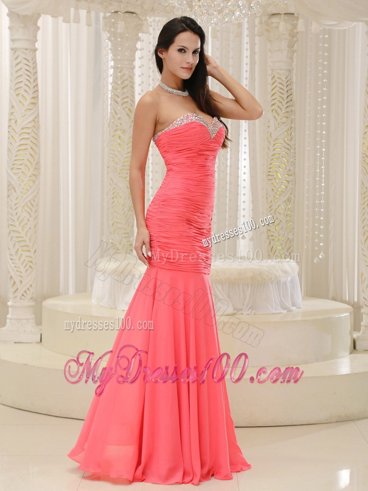 Mermaid Sweetheart for Coral Red Prom Evening Dress with Beading 2013