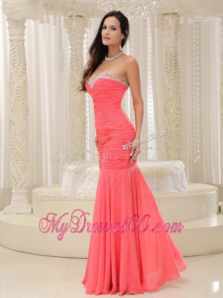 Mermaid Sweetheart for Coral Red Prom Evening Dress with Beading 2013