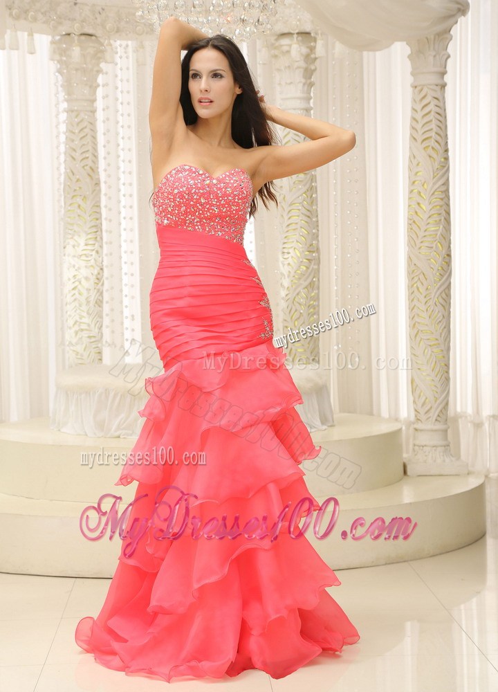 Mermaid Sweetheart Beaded Bust for Layered Watermelon Prom Dress