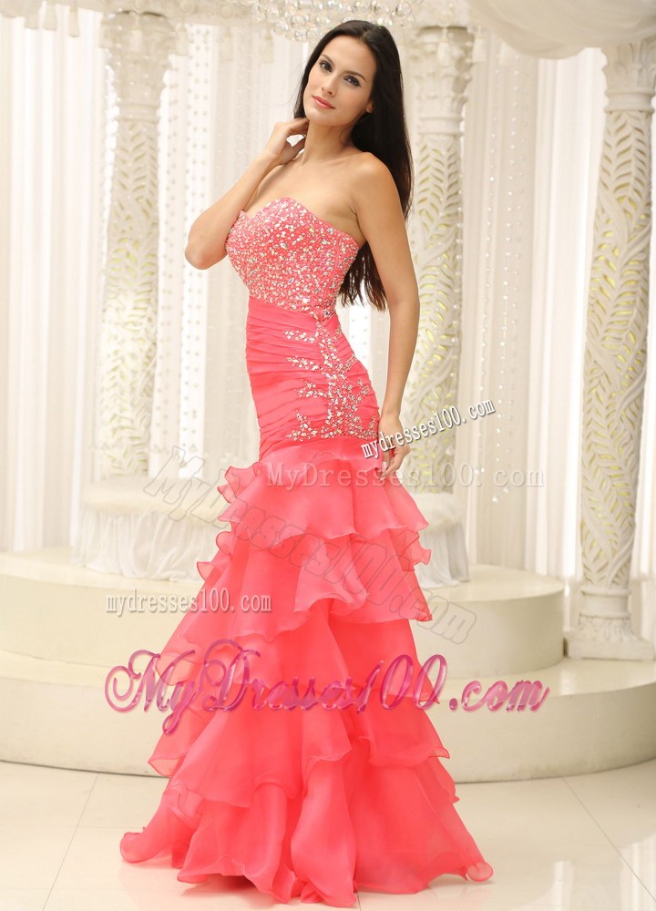 Mermaid Sweetheart Beaded Bust for Layered Watermelon Prom Dress