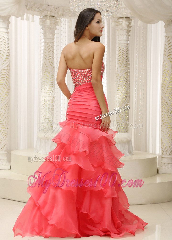 Mermaid Sweetheart Beaded Bust for Layered Watermelon Prom Dress