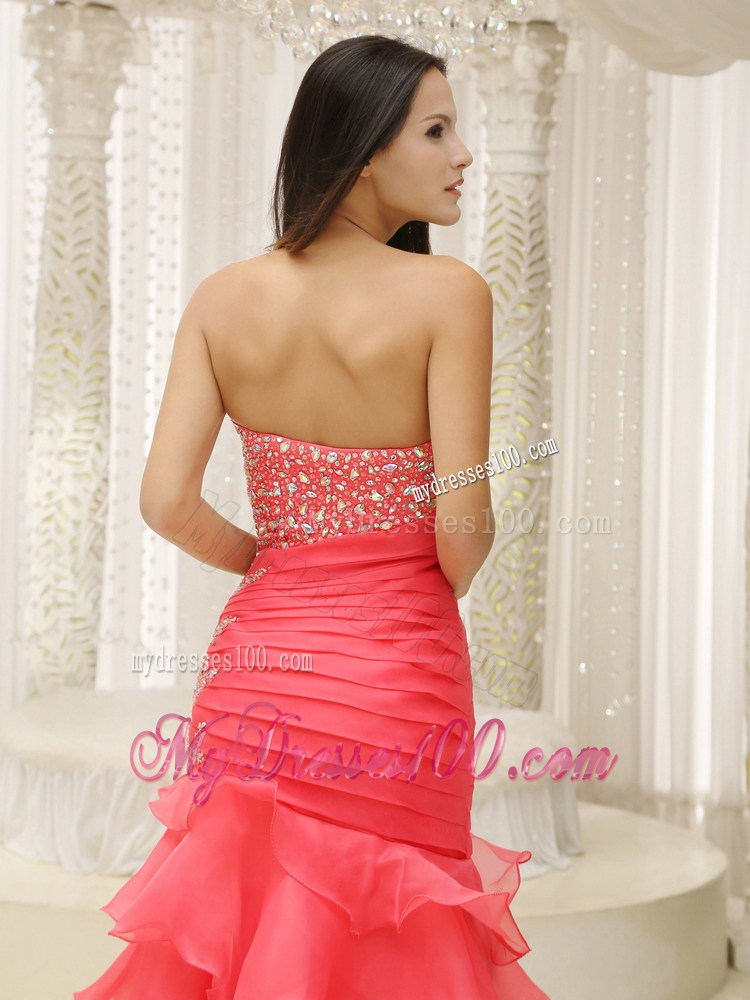 Mermaid Sweetheart Beaded Bust for Layered Watermelon Prom Dress