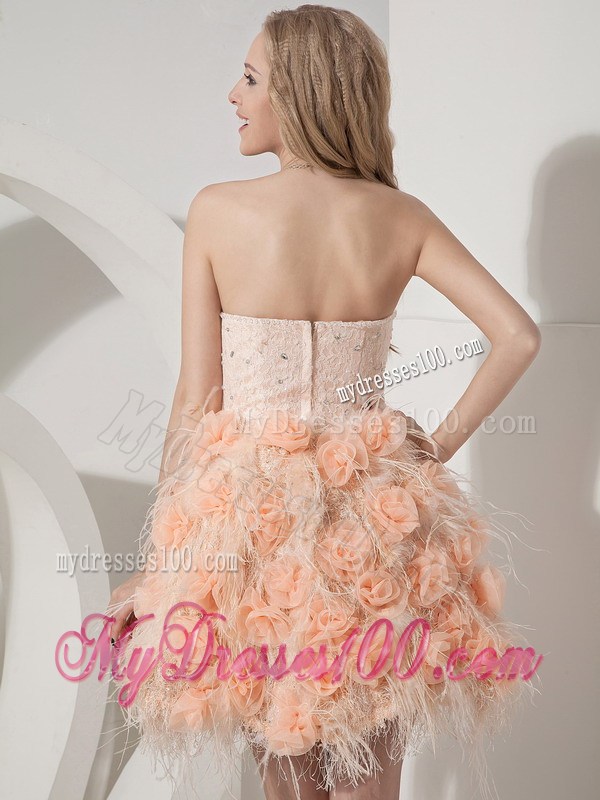 Pink Sweetheart Mini-length Prom Dress with Rolling Flowers and Beading