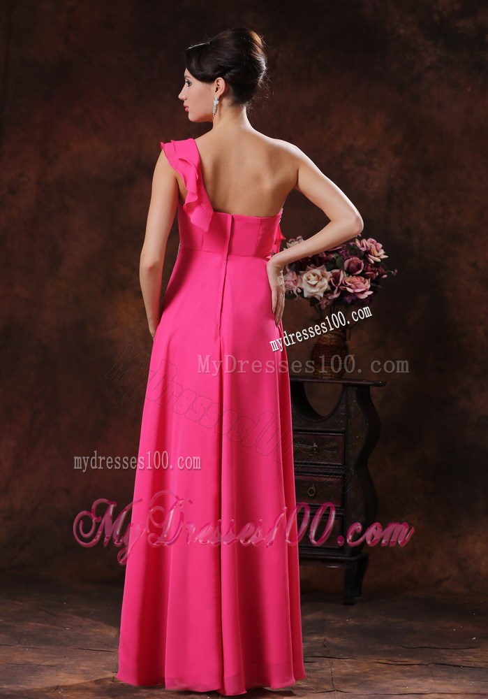 Flounced and Beaded Single Shoulder Floor-length Prom Dress in Coral Red
