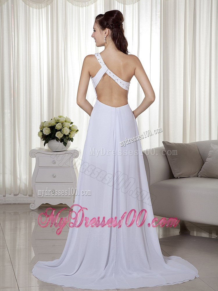 White Column One Shoulder High-low Chiffon Beading Prom Dresses