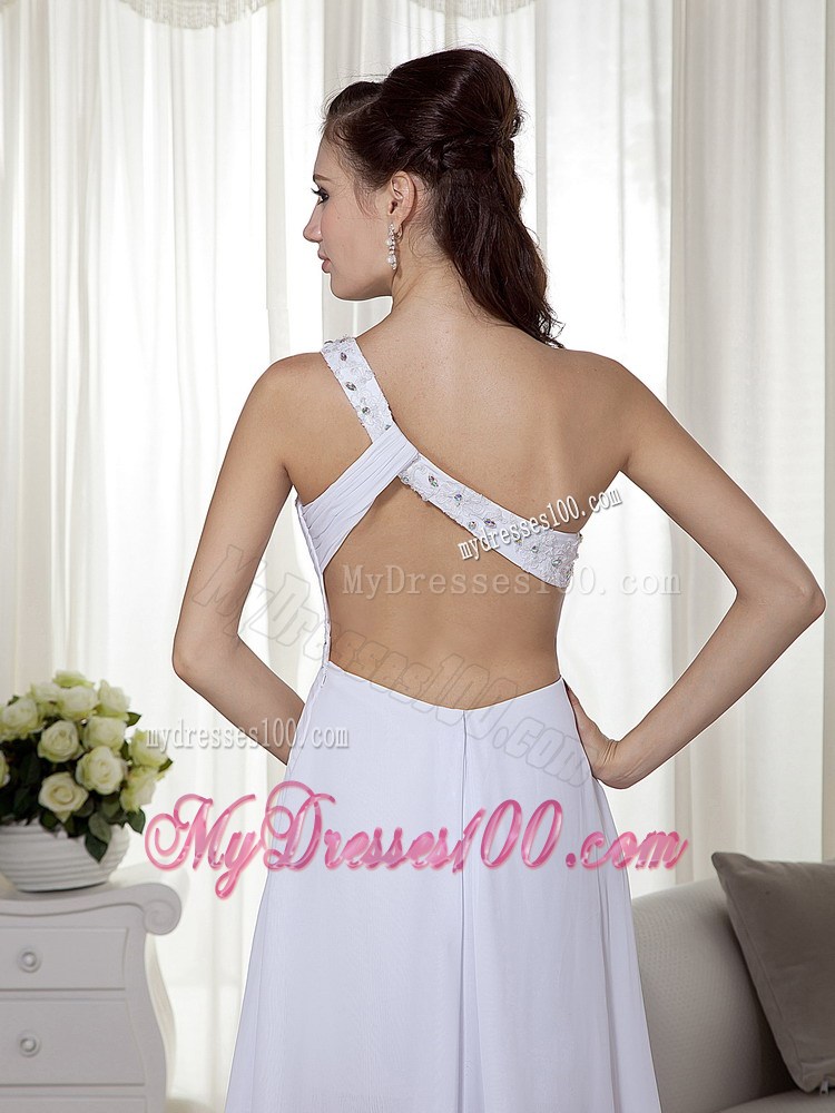 White Column One Shoulder High-low Chiffon Beading Prom Dresses
