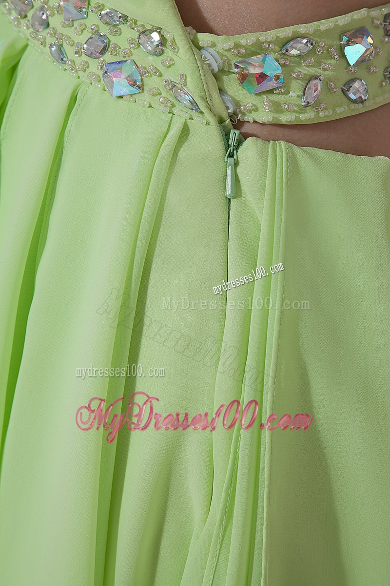 Light Green One Shoulder High-low Prom Dress with Beading and Ruffles