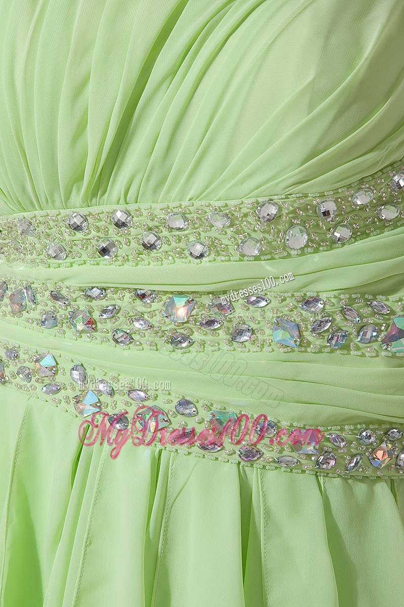Light Green One Shoulder High-low Prom Dress with Beading and Ruffles