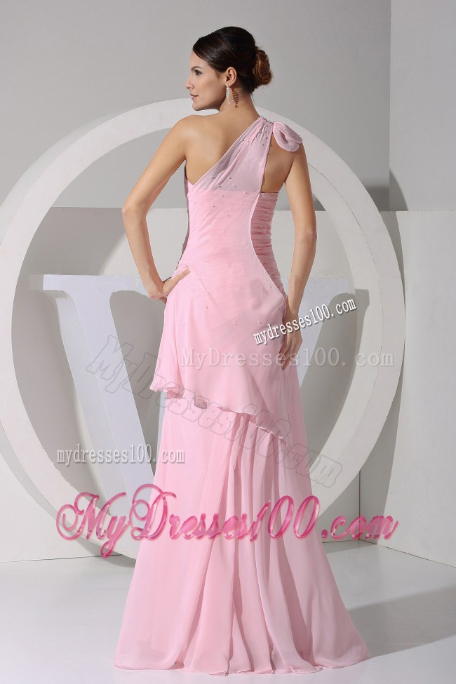 One Shoulder Pink Chiffon Floor-length 2013 Prom Evening Dress