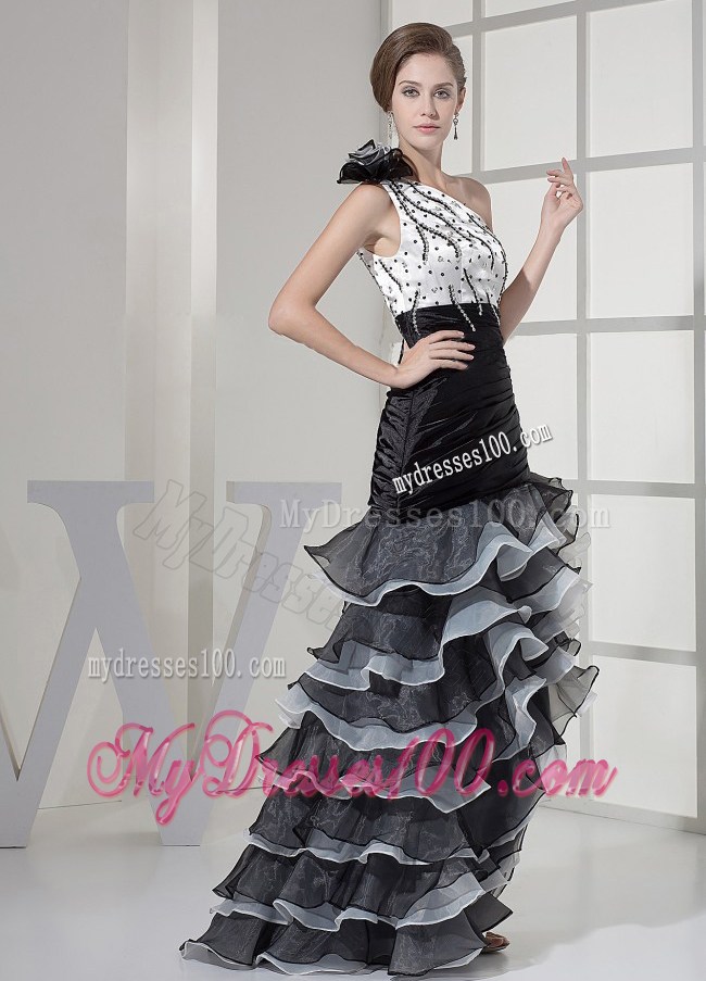 One Shoulder and Beading for High-low Prom Dress with Ruffled Layers