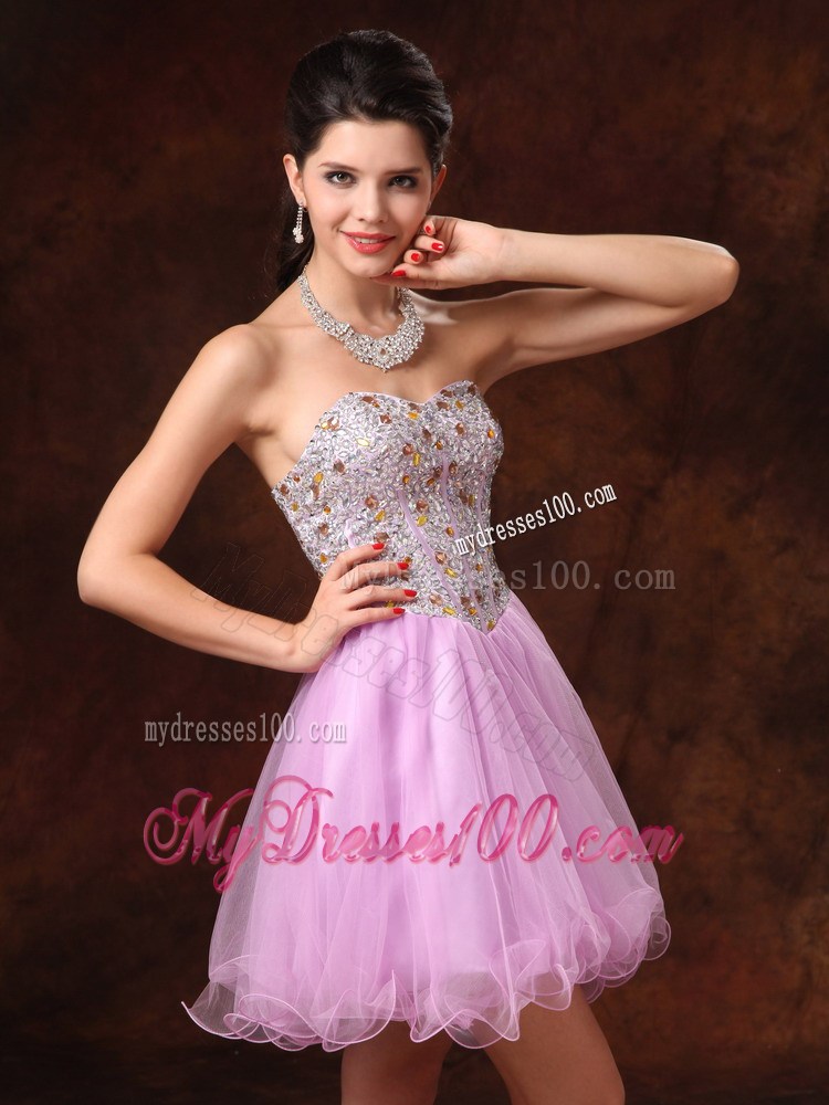 Cute Beaded Bodice Lilac Flouncing Organza Dresses For Prom of Mini-length