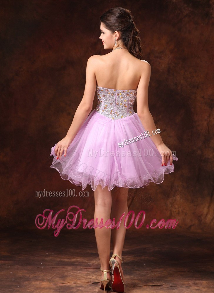 Cute Beaded Bodice Lilac Flouncing Organza Dresses For Prom of Mini-length