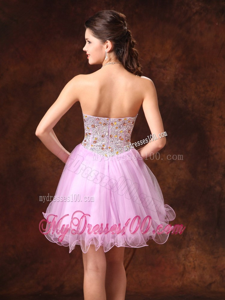 Cute Beaded Bodice Lilac Flouncing Organza Dresses For Prom of Mini-length