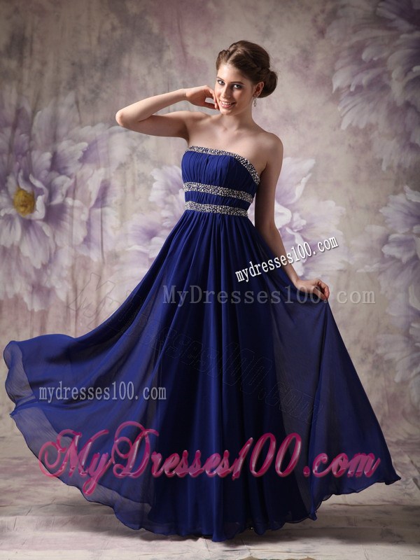 Simple Floor-length Strapless Empire Chiffon Evening Dress in Blue